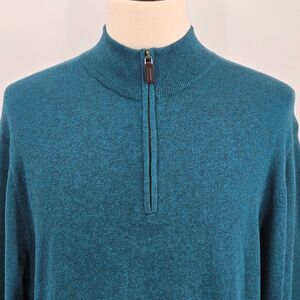 Cremieux Classics 1/4 Zip Pullover Sweater Sz L Blue Long Sleeve Cashmere Blue